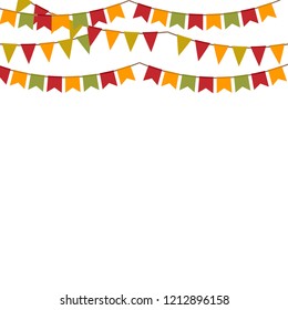 Vector background with garland in orange, brown, green and red colors for autumn holidays halloween or thanksgiving day. Isolated on white background