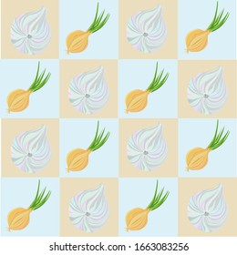 Vector background with garlic and bow. 