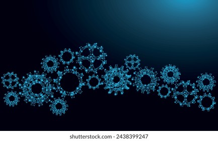 Vector background with gears. A gear consisting of shapes, lines and dots. Polygonal gears. Dark technology background.