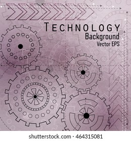 Vector background with gears in retro style.