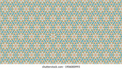 Vector background with geometric pattern. Italian tiles, ceramics, Moroccan mosaics on the floor. Wallpaper with a bright print. Ethnic interior design.