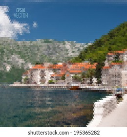 Vector background of geometric shapes. Colorful city mosaic. Triangle background