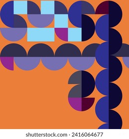 Vector background with geometric shapes in shades of blue on a deep orange background. Geometric objects, orange, contrast.