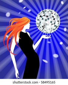 Vector background with girl and disco-ball