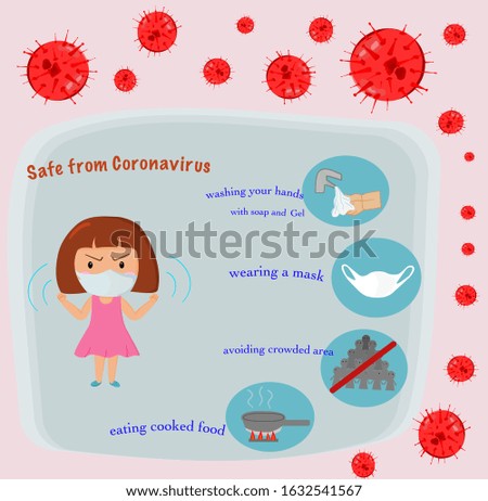 Vector background with girl tell about how to safe from coronavirus from China ,red background,girl background
