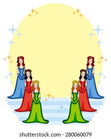 Vector background with girls on a stage