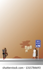 vector background girls standing on bus stop