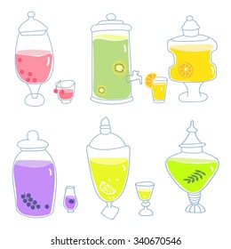 Vector background with glass bottles with homemade lemonade.