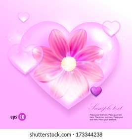 Vector background with glass flower hearts. 