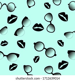 Vector background with glasses and lips.