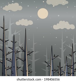 Vector background gloomy gray landscape dry trees