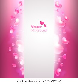 Vector background with glossy hearts and copy space.