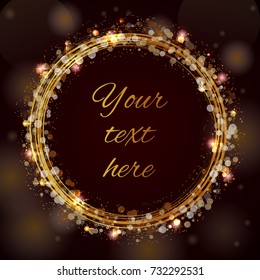 Vector background with glowing circles and bright stars. Vector Happy New Year glowing abstract background.
