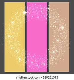 Vector background of glowing light effect stars. Shining glitter particles allocated on neutral background. Dust sparks. Space for your message.