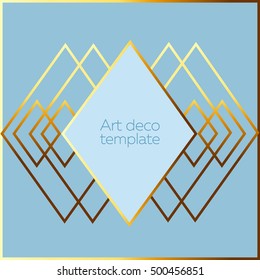 Vector background, gold diamond lines isolated on blue background, art deco vintage style, geometric ornament, vector eps 10