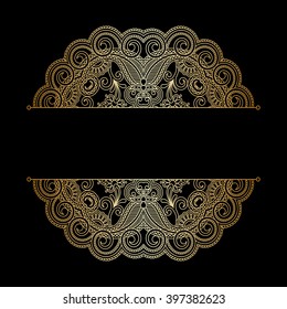 Vector background with gold floral pattern and place for text for greeting or invitation card.