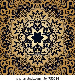 Vector background with gold floral vintage pattern for banner, wallpaper, invitation card, booklet. Template for design and fashion pattern.