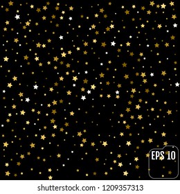 Vector background with gold stars. Confetti celebration, Falling golden abstract decoration for party, birthday celebrate, anniversary or event, festive. Festival decor. 