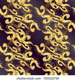 Vector background. Golden elements on purple and lilac background. Floral pattern. Wallpaper baroque, damask. Stylish graphic pattern.