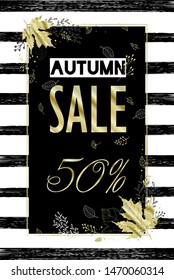 Vector background with Golden leaves. Autumn background with fall leaves. Nature autumnal vector concept. Vector Illustration Autumn Sale. 
