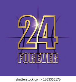  vector background with golden number 24. Vector background 24 black forever. basketball. Vector illustration.