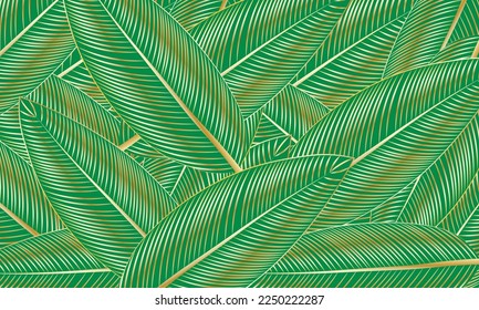 Vector background of golden palm leaves