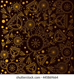 Vector background with golden poppy dandelion bell flowers