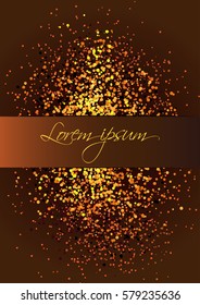 Vector background in golden tones.Banner for text. Spraying gold particles