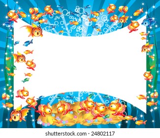 Vector  Background with goldfishes and treasures.