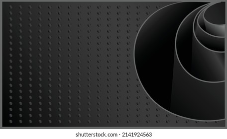 Vector background in gradient black. Spatial object in combination with flat wallpaper. Spatial effect of the protruding object. Dotted pattern.