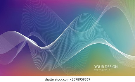 Vector background with gradient color and wavy lines for design, presentation, or banner. Abstract background with white line wave pattern on colorful background for your design.