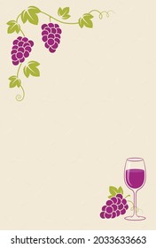 vector background with grapes on the vine and a glass of wine for banners, cards, flyers, social media wallpapers, etc.
