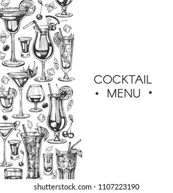 Vector background with graphic cocktails. Cocktail menu. Cocktails party