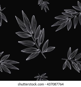 Vector background with graphic hand drawn branch on black background