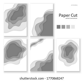 Vector background of gray paper cut shapes. 3D abstract paper art style.