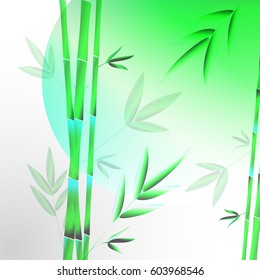 Vector background with green bamboo branches and sun