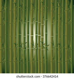 Vector background with green bamboo and sun. Natural texture