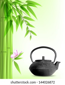 Vector background with green bamboo and tea