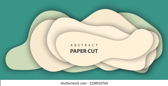 Vector background with green and beige color paper cut shapes. 3D abstract realistic paper decoration, design textured with cardboard wavy, layout design template, banner, brochure, book cover.