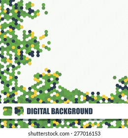 Vector background of green, blue and yellow chaotic hexagons