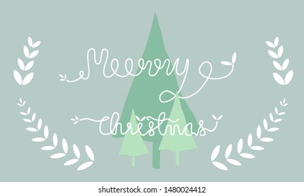 Vector background Green christmas words with merry christmas And the green Christmas tree and the leaves are lovely white frames