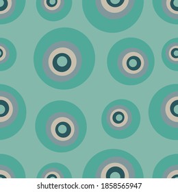 Vector background with green circles and swirls. Seamless pattern for clothing, textiles, packaging paper.