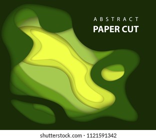 Vector background with green color paper cut shapes. 3D abstract paper art style, design layout for business presentations, flyers, posters, prints, decoration, cards, brochure cover.