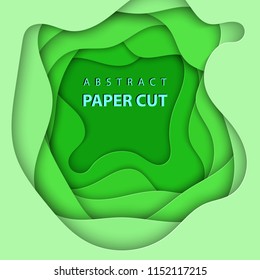 Vector background with green color paper cut shapes. 3D abstract paper art style, design layout for business presentations, flyers, posters, prints, decoration, cards, brochure cover.