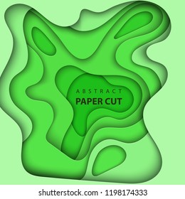 Vector background with green color paper cut shapes. 3D abstract paper art style, design layout for business presentations, flyers, posters, prints, decoration, cards, brochure cover.