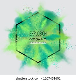 Vector background of green colored powder explosion. Abstract watercolor multicolored banner