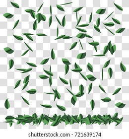 Vector background green falling leaves.