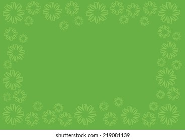 Vector background in green with floral border and copy space. 