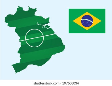 vector background of green footbal field on brazil map
