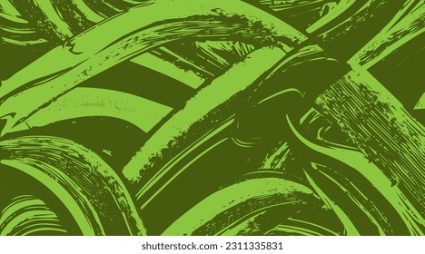 Vector background. Green grunge texture stripes, waves, brush strokes.